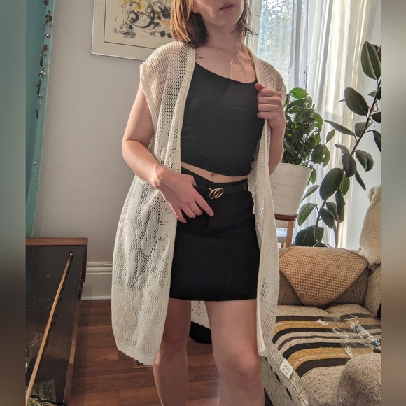 ✨ VINTAGE Long, cream crochet vest - Picture 1 of 5